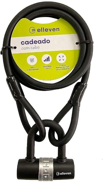 Cadeado Elleven Tipo U com Cabo de Aço 1,5 m x 12 mm